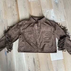 Free People vegan fringed shacket, twist & shout